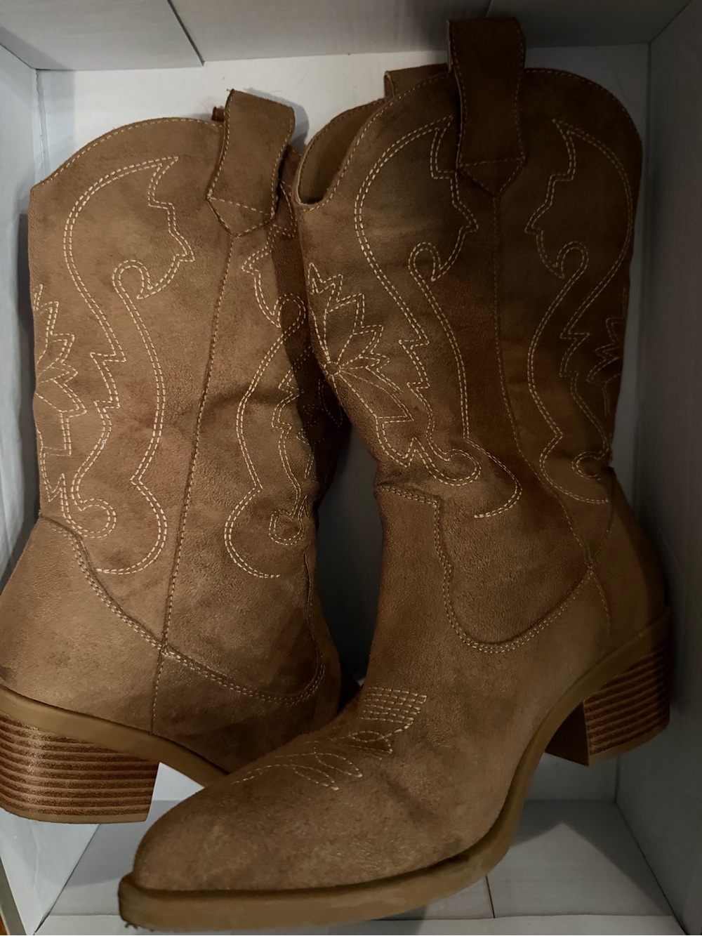 Nine West Tan Suede Western Heeled Boots